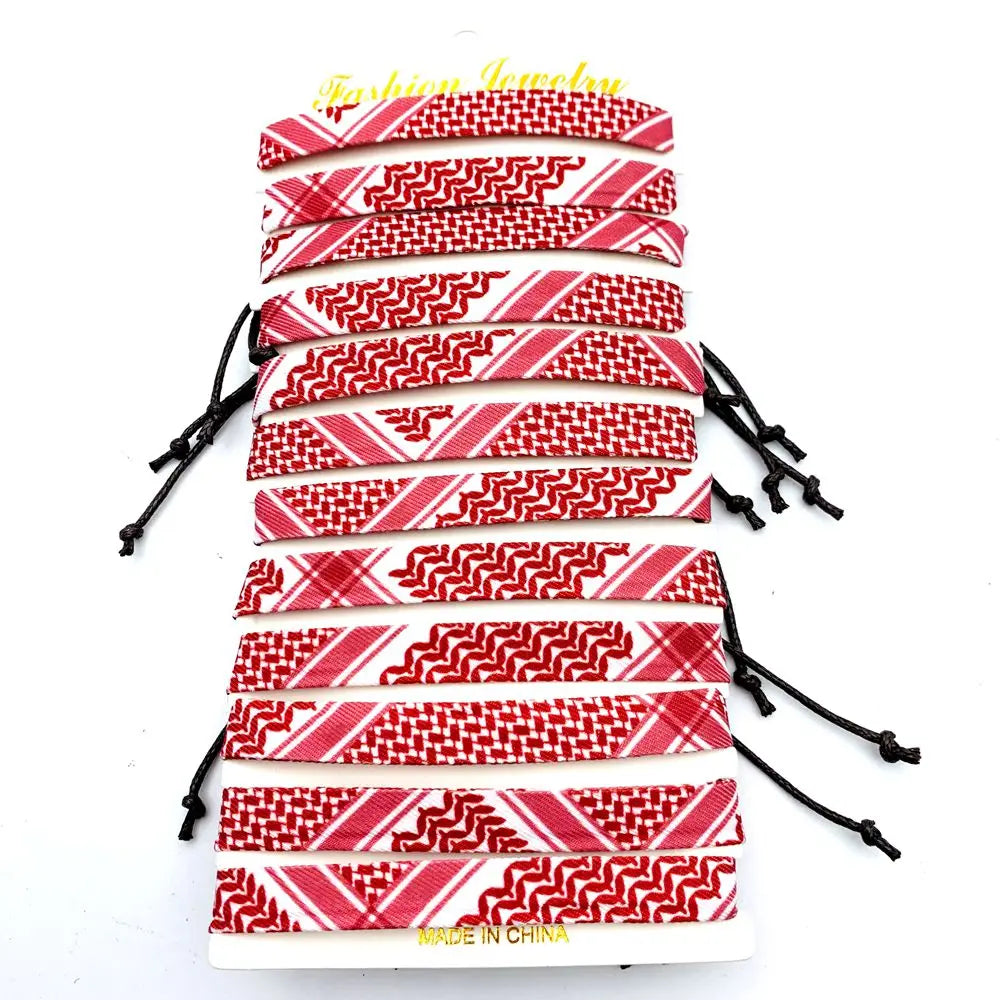 12pcs/set Cuff Bangle Bracelets For Men and Women Ethnic Style Patterns Fabric Fashion Jewelry