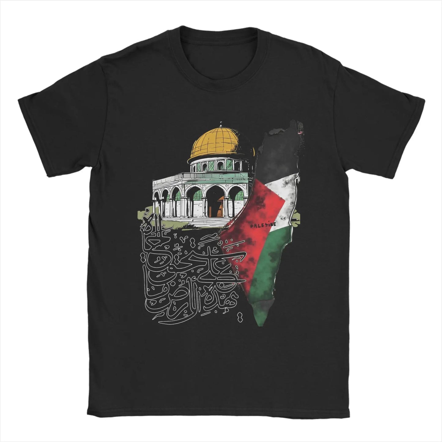 Vintage Palestine Map Dome of the Rock T-Shirt Summer Harajuku T-Shirts Men Cotton O Neck Oversize Clothing Y2K Casual Tshirt