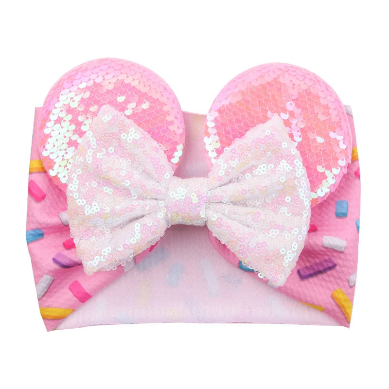 Cartoon Disney Ears Baby Headband Kids Girls Festival Sequin 5" Bow Head Wrap Mickey Turban Cosplay Party DIY Hair Accessories