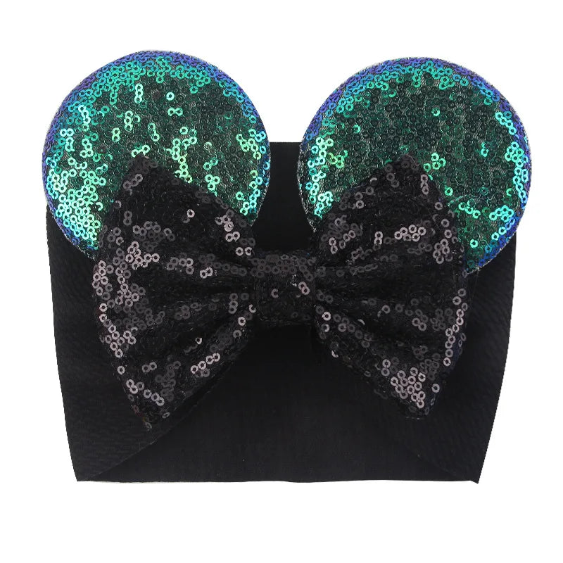 Cartoon Disney Ears Baby Headband Kids Girls Festival Sequin 5" Bow Head Wrap Mickey Turban Cosplay Party DIY Hair Accessories