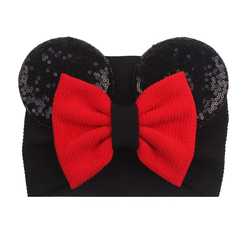 Cartoon Disney Ears Baby Headband Kids Girls Festival Sequin 5" Bow Head Wrap Mickey Turban Cosplay Party DIY Hair Accessories