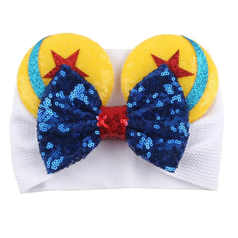 Cartoon Disney Ears Baby Headband Kids Girls Festival Sequin 5" Bow Head Wrap Mickey Turban Cosplay Party DIY Hair Accessories