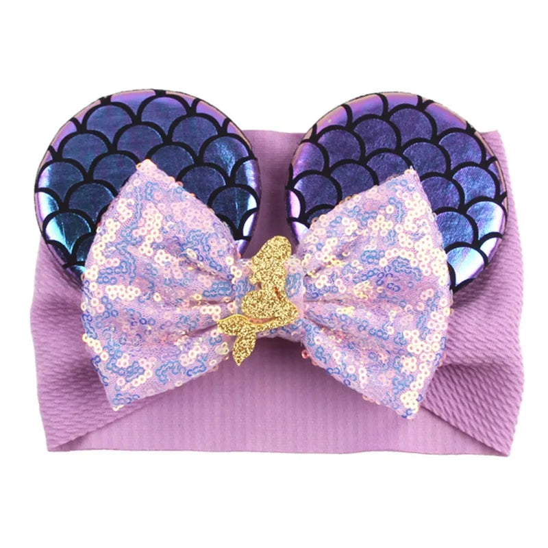 Cartoon Disney Ears Baby Headband Kids Girls Festival Sequin 5" Bow Head Wrap Mickey Turban Cosplay Party DIY Hair Accessories