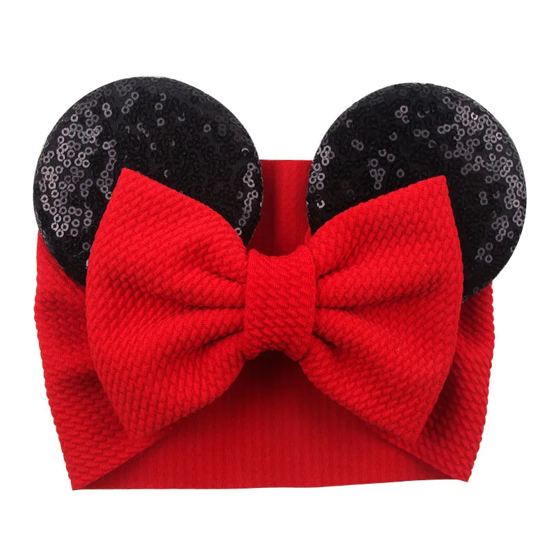 Cartoon Disney Ears Baby Headband Kids Girls Festival Sequin 5" Bow Head Wrap Mickey Turban Cosplay Party DIY Hair Accessories