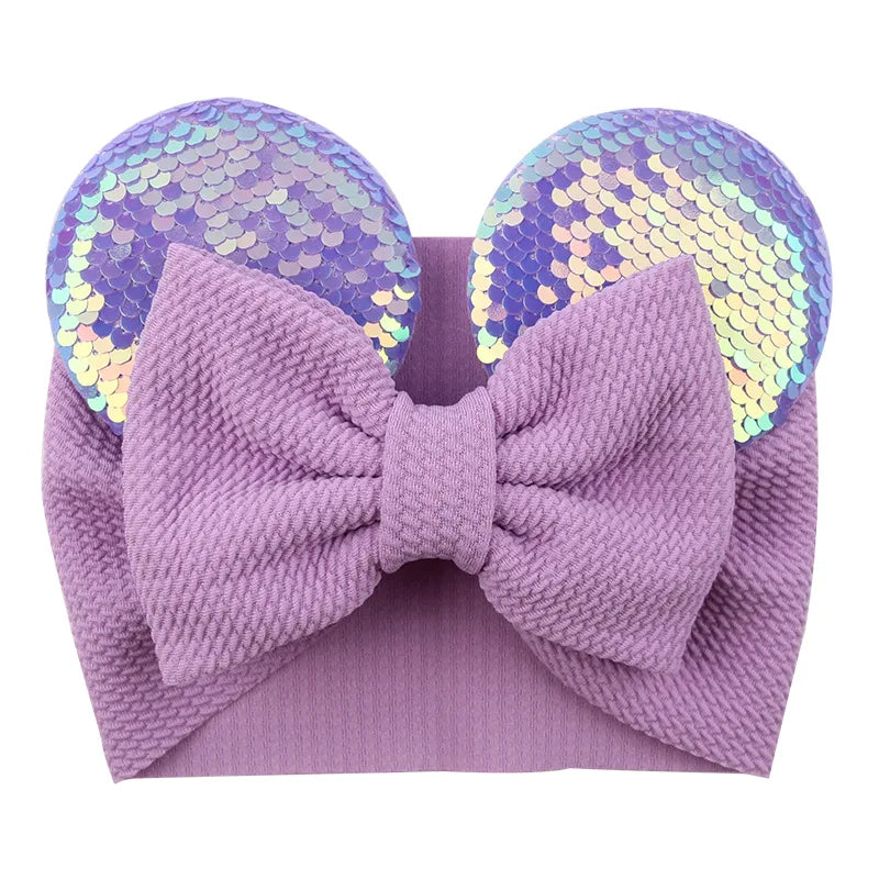 Cartoon Disney Ears Baby Headband Kids Girls Festival Sequin 5" Bow Head Wrap Mickey Turban Cosplay Party DIY Hair Accessories