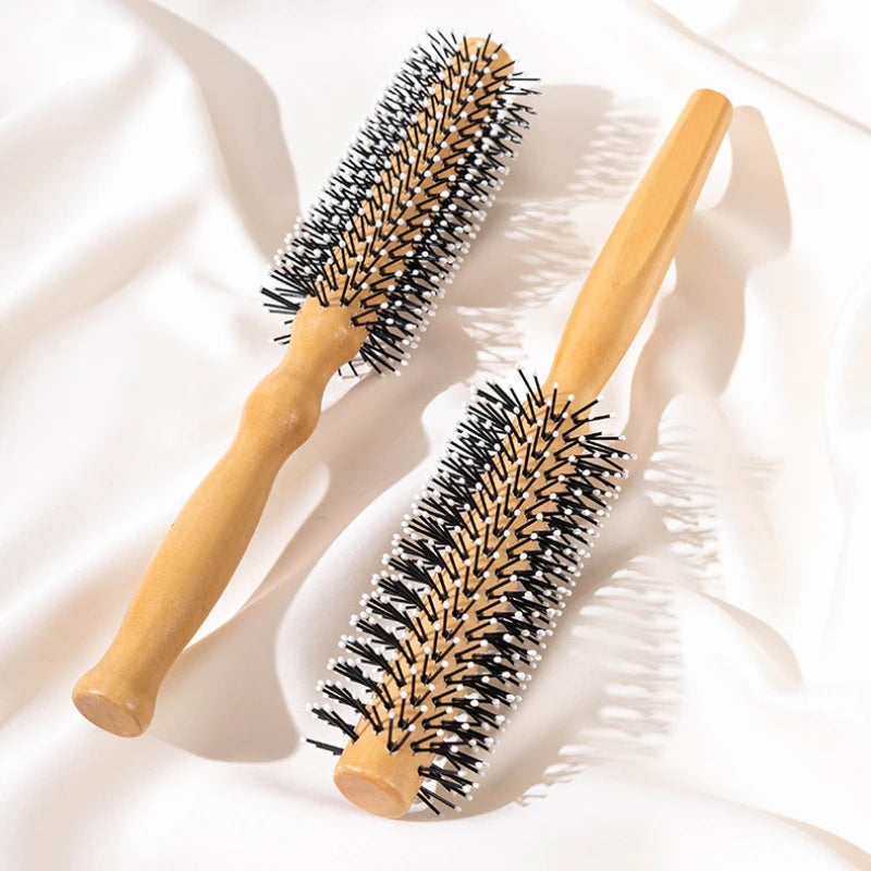 Curly Hair Styling Definition Barrel Brush With Elastic Plastic Pins Round Barber Hairbrush Cylindrical Nylon Teeth Roller Comb