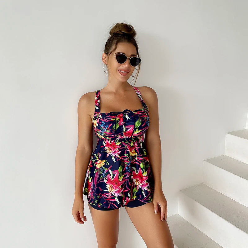 2025 New Two Pieces Swimsuit Women Beach Dress Printed Tankini Set Swimwear Female Sports Bathing Swimming Swim Suit Beachwear