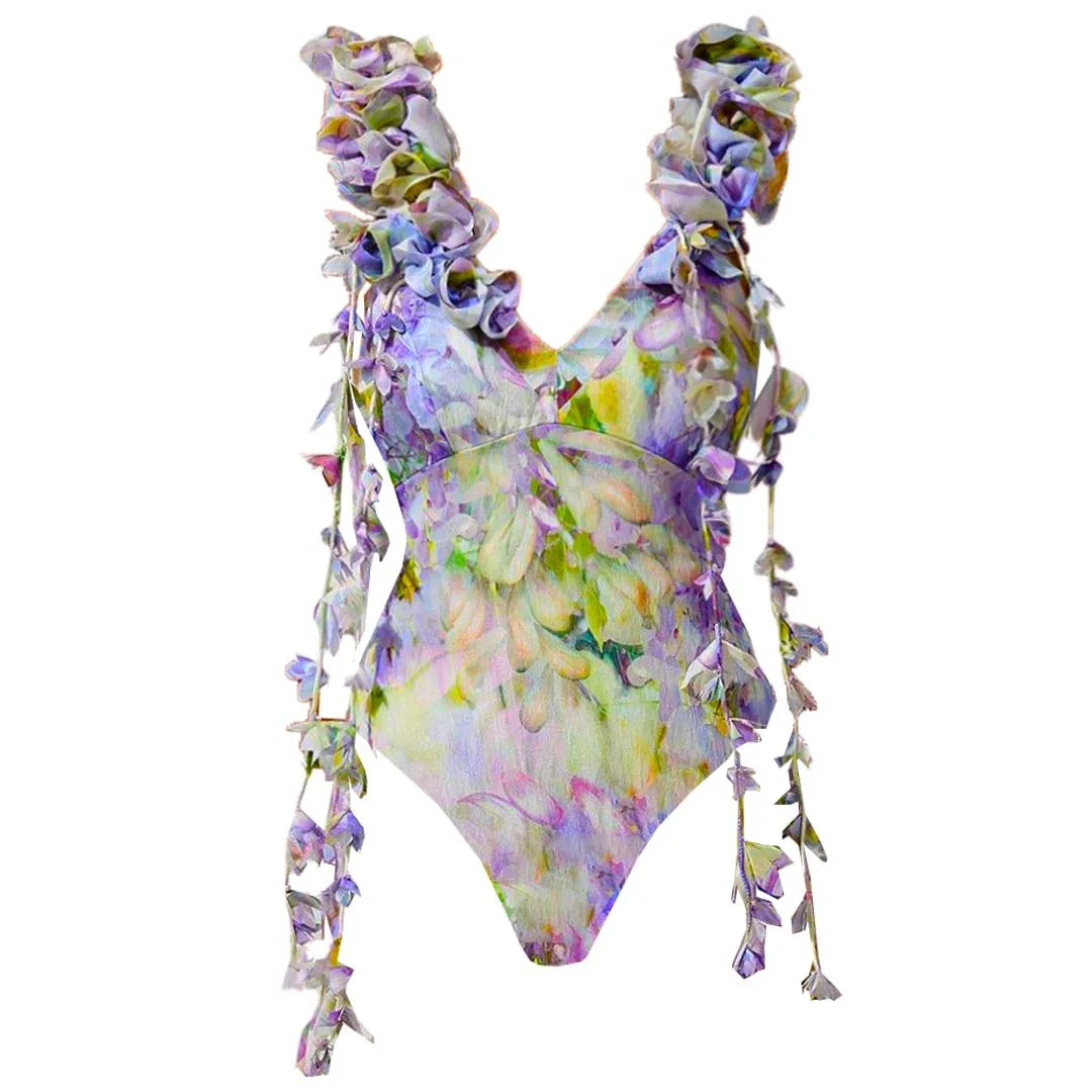 2024 Swimsuit New Decal Lace Up Atmosphere Fairy Style One-piece Swimsuit Set Female Hot Item