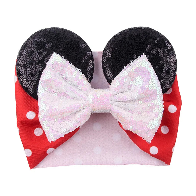 Cartoon Disney Ears Baby Headband Kids Girls Festival Sequin 5" Bow Head Wrap Mickey Turban Cosplay Party DIY Hair Accessories