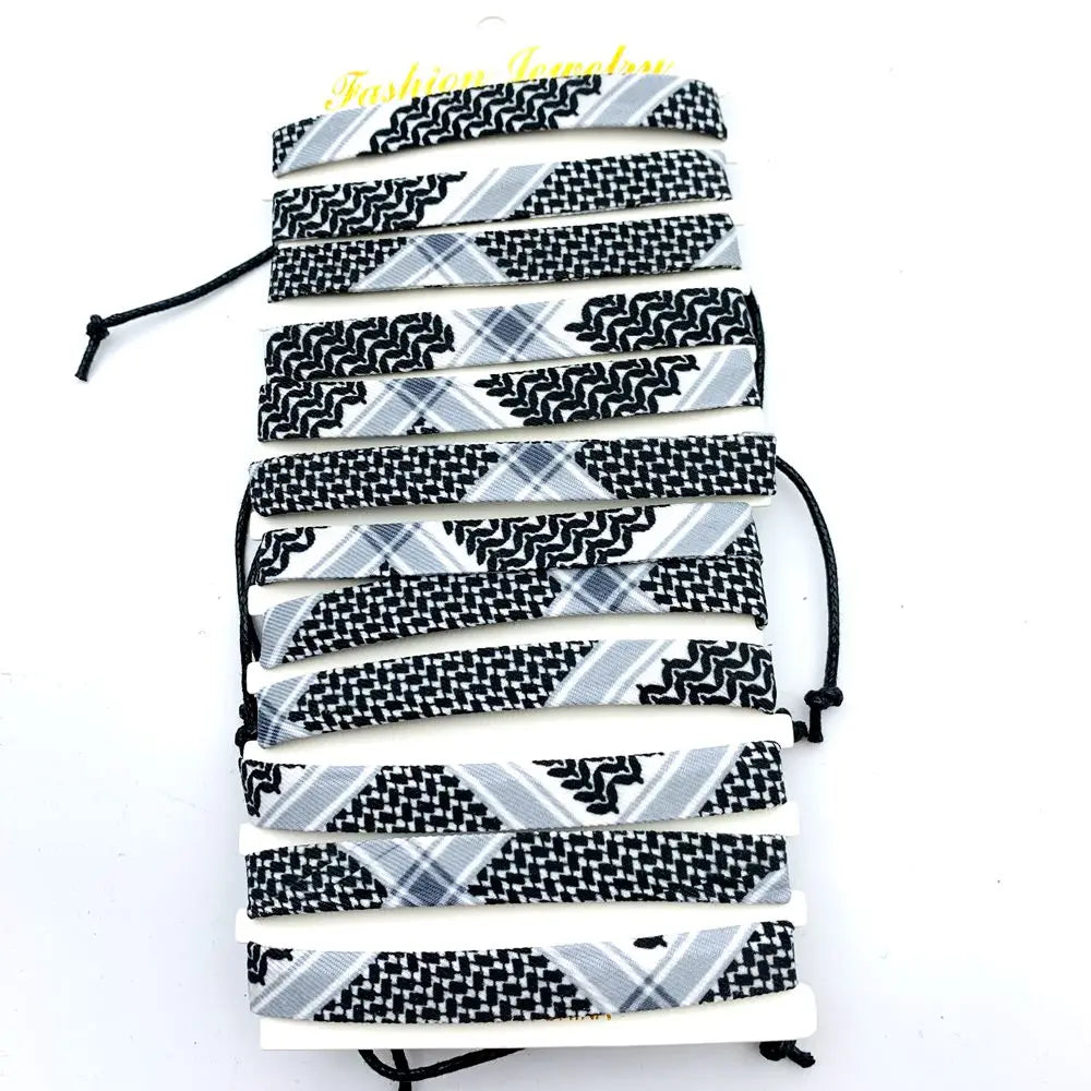 12pcs/set Cuff Bangle Bracelets For Men and Women Ethnic Style Patterns Fabric Fashion Jewelry