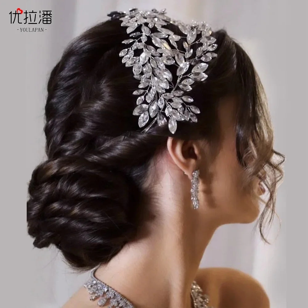Double Strand Water Diamond Hairband Crown for Bridal Gown Show Runway Headwear Styling Accessory Elegant Wedding Hairpiece