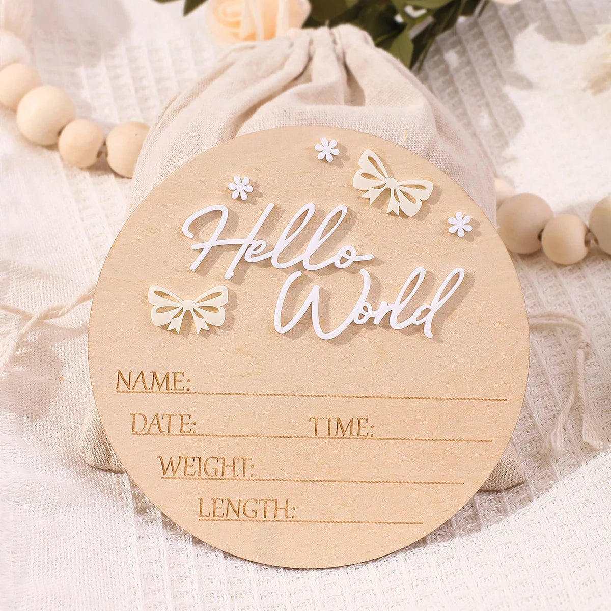 Ylsteed hello world newborn name sign dusty pink butterfly star deco baby birth announcement sign for hospital newborn props