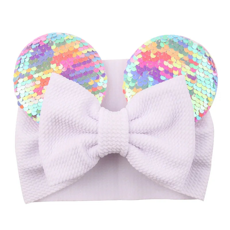 Cartoon Disney Ears Baby Headband Kids Girls Festival Sequin 5" Bow Head Wrap Mickey Turban Cosplay Party DIY Hair Accessories