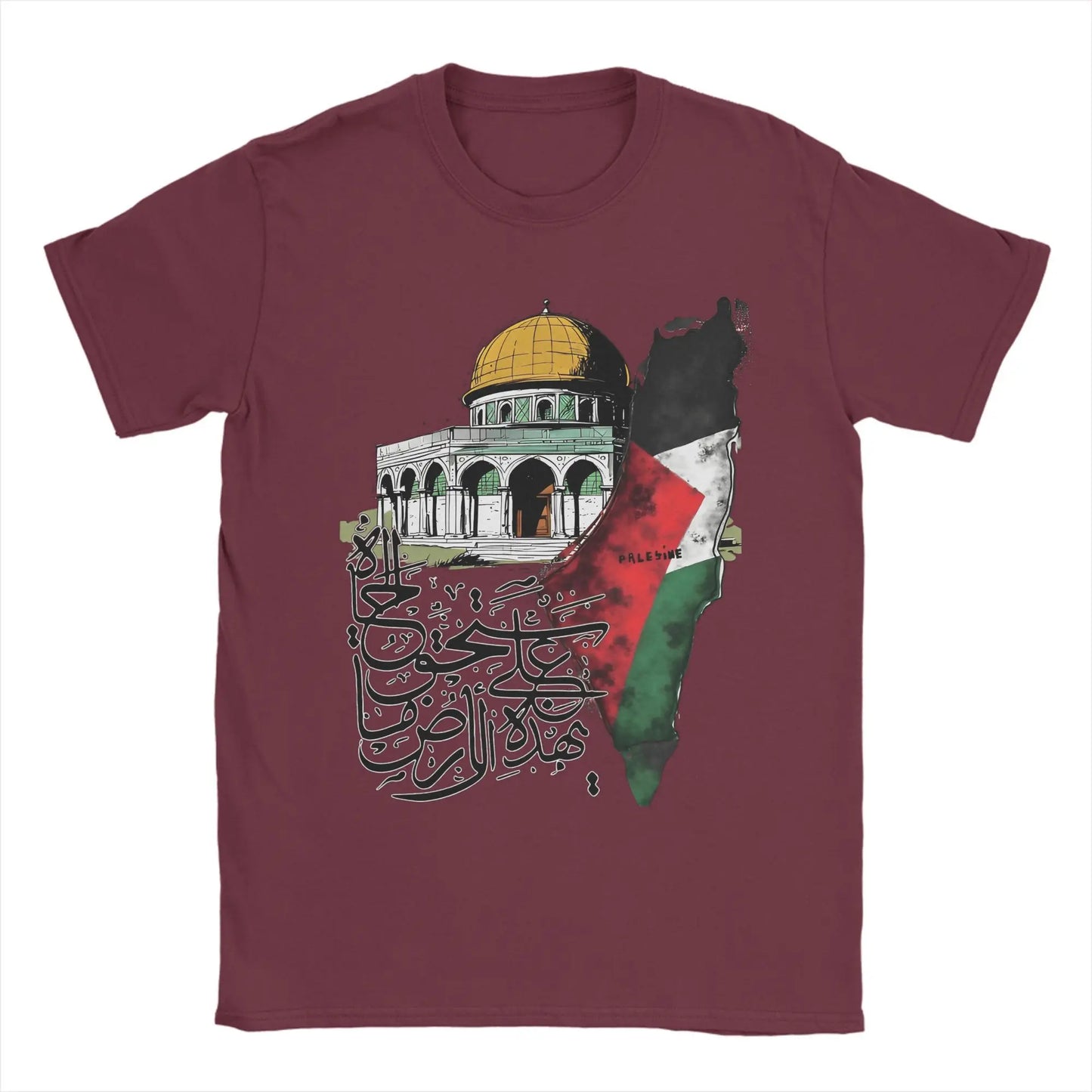 Vintage Palestine Map Dome of the Rock T-Shirt Summer Harajuku T-Shirts Men Cotton O Neck Oversize Clothing Y2K Casual Tshirt
