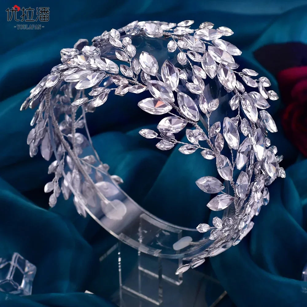 Double Strand Water Diamond Hairband Crown for Bridal Gown Show Runway Headwear Styling Accessory Elegant Wedding Hairpiece