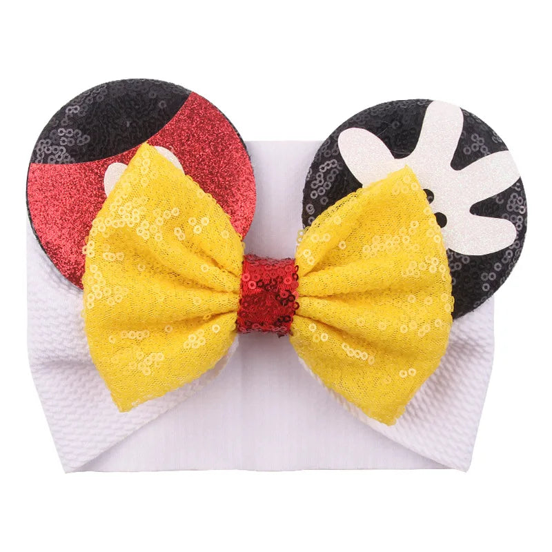 Cartoon Disney Ears Baby Headband Kids Girls Festival Sequin 5" Bow Head Wrap Mickey Turban Cosplay Party DIY Hair Accessories