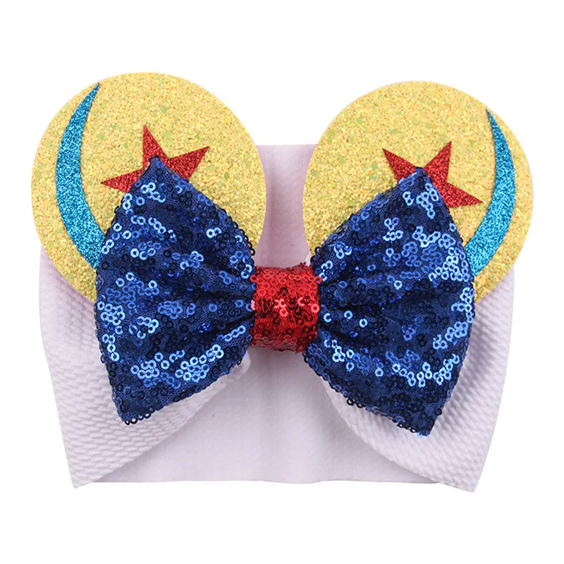 Cartoon Disney Ears Baby Headband Kids Girls Festival Sequin 5" Bow Head Wrap Mickey Turban Cosplay Party DIY Hair Accessories