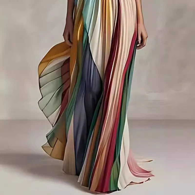 Women's Fashionable A-line Backless Sexy Strapless Printed Multicolor Beachwear Comfortable Strapless Elegant Long Skirt Dress