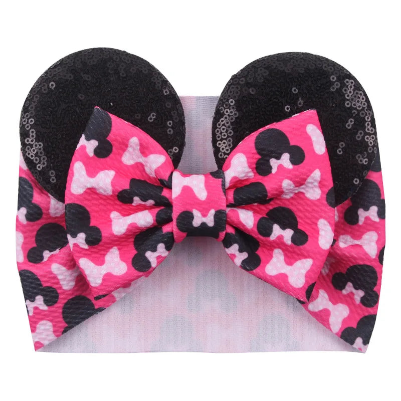 Cartoon Disney Ears Baby Headband Kids Girls Festival Sequin 5" Bow Head Wrap Mickey Turban Cosplay Party DIY Hair Accessories