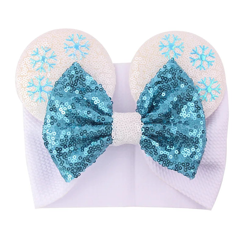 Cartoon Disney Ears Baby Headband Kids Girls Festival Sequin 5" Bow Head Wrap Mickey Turban Cosplay Party DIY Hair Accessories
