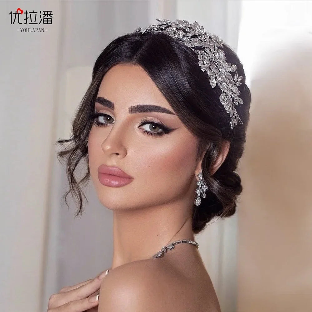Double Strand Water Diamond Hairband Crown for Bridal Gown Show Runway Headwear Styling Accessory Elegant Wedding Hairpiece