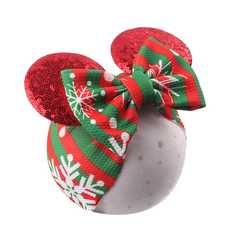 Cartoon Disney Ears Baby Headband Kids Girls Festival Sequin 5" Bow Head Wrap Mickey Turban Cosplay Party DIY Hair Accessories