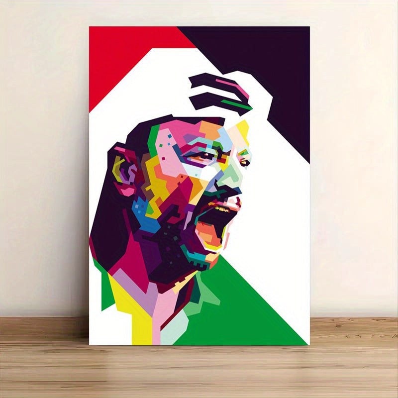 Yasser Arafat Portrait Canvas Wall Art with Wooden Frame - Vibrant Geometric Design, High-Quality Canvas Poster for Living Room & Office Decor, Perfect Gift for History Enthusiasts, Arafat Family Wall Art, Thoughtful Gift Ite