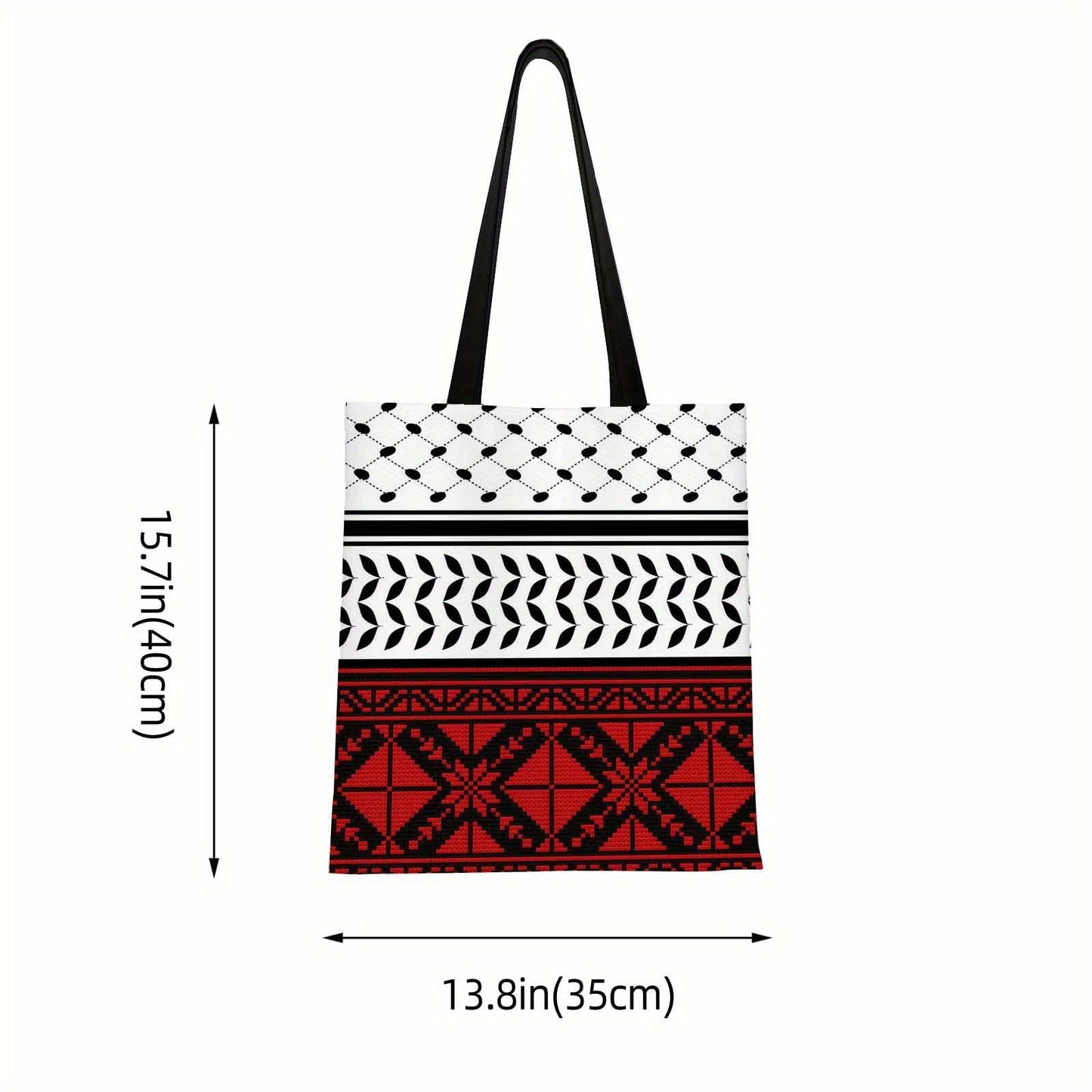 1pc Geometric Patterns, Red And Black, Traditional Design Tote Bag, Very Suitable for Outdoor Picnics And Shopping, Picnic Accessories | Fun Design | Durable Handle, Cute Tote Bag, Used for Family Gatherings, Holiday Events,