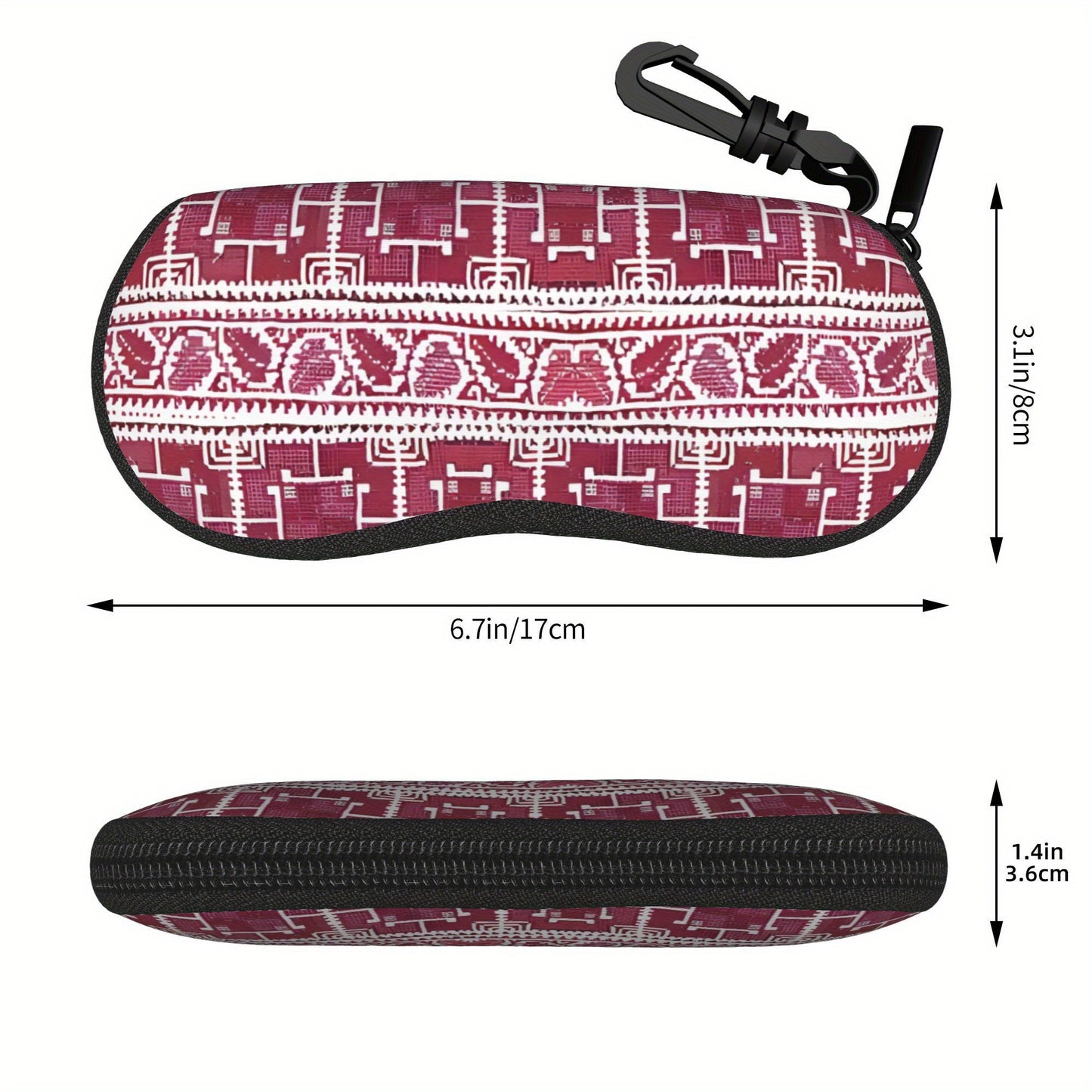 1pc Palestinian Tatreez Embroidery Glasses Case - Maroon & White Floral Design, Durable Zippered Travel Eyewear Pouch, Unisex Portable Protective Cover Fits Various Glasses Styles, Artistic Accessory, Intricate Patterns