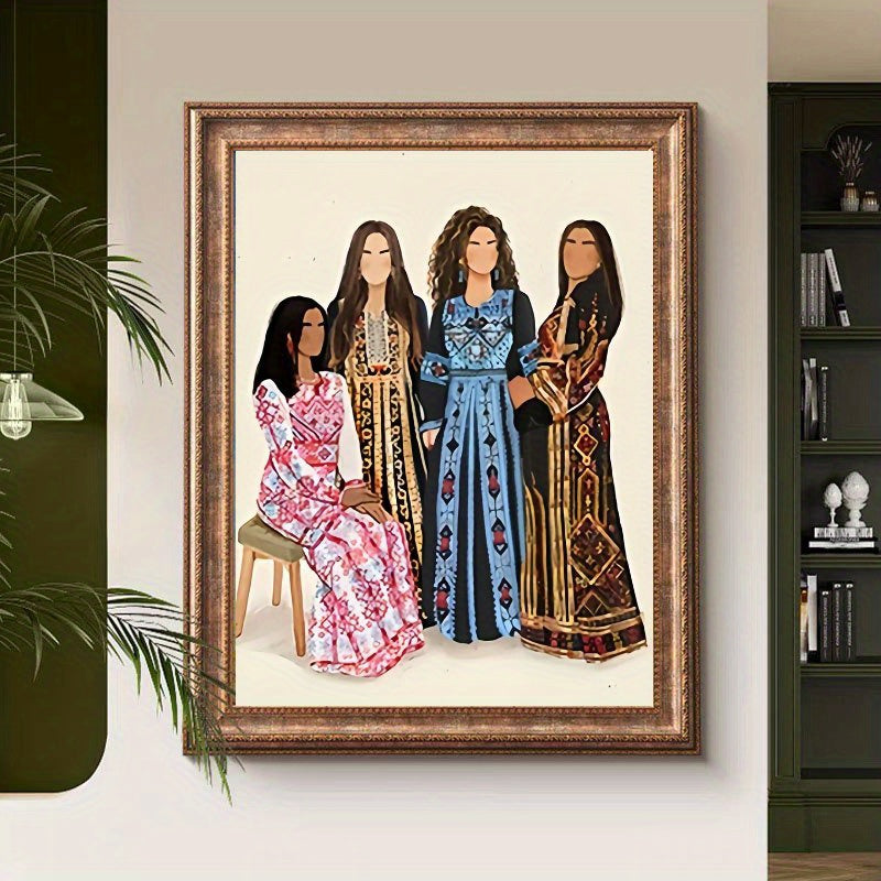1pc Unframed Canvas Poster - Palestinian Women's Traditional Embroidery Dress Art Print, Vibrant Cultural Wall Decor 40.64x60.96 cm, Handmade-Inspired Home Office Cafe Decor, Holiday Gift for Mother's Day, Valentine's, Easter