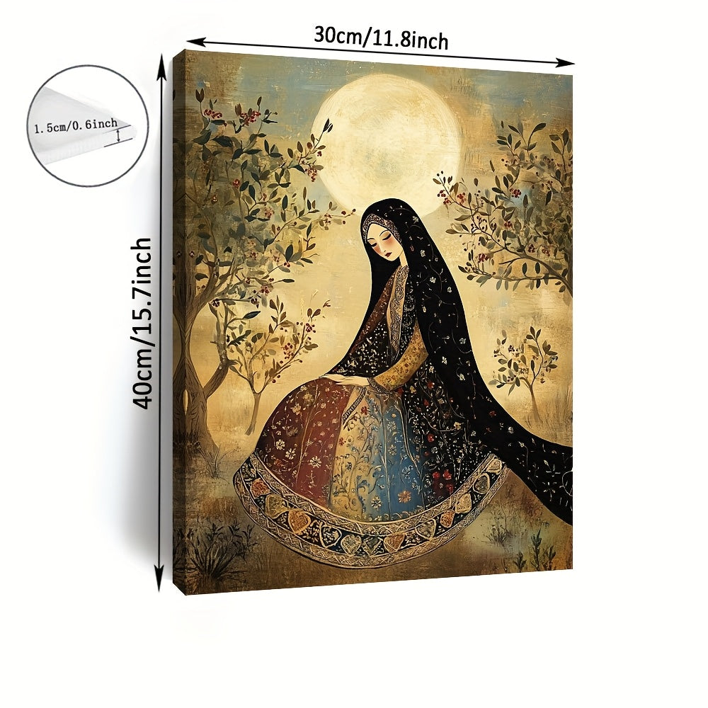 1pc Palestinian Thobe Art Print - Olive Grove Scene Framed Canvas Painting, Traditional & Modern Style Wooden Frame Wall Decor, Ready to Hang Home Office Art, Christmas Holiday Gift for Him or Her, Arabic Wall Art, Cultural A