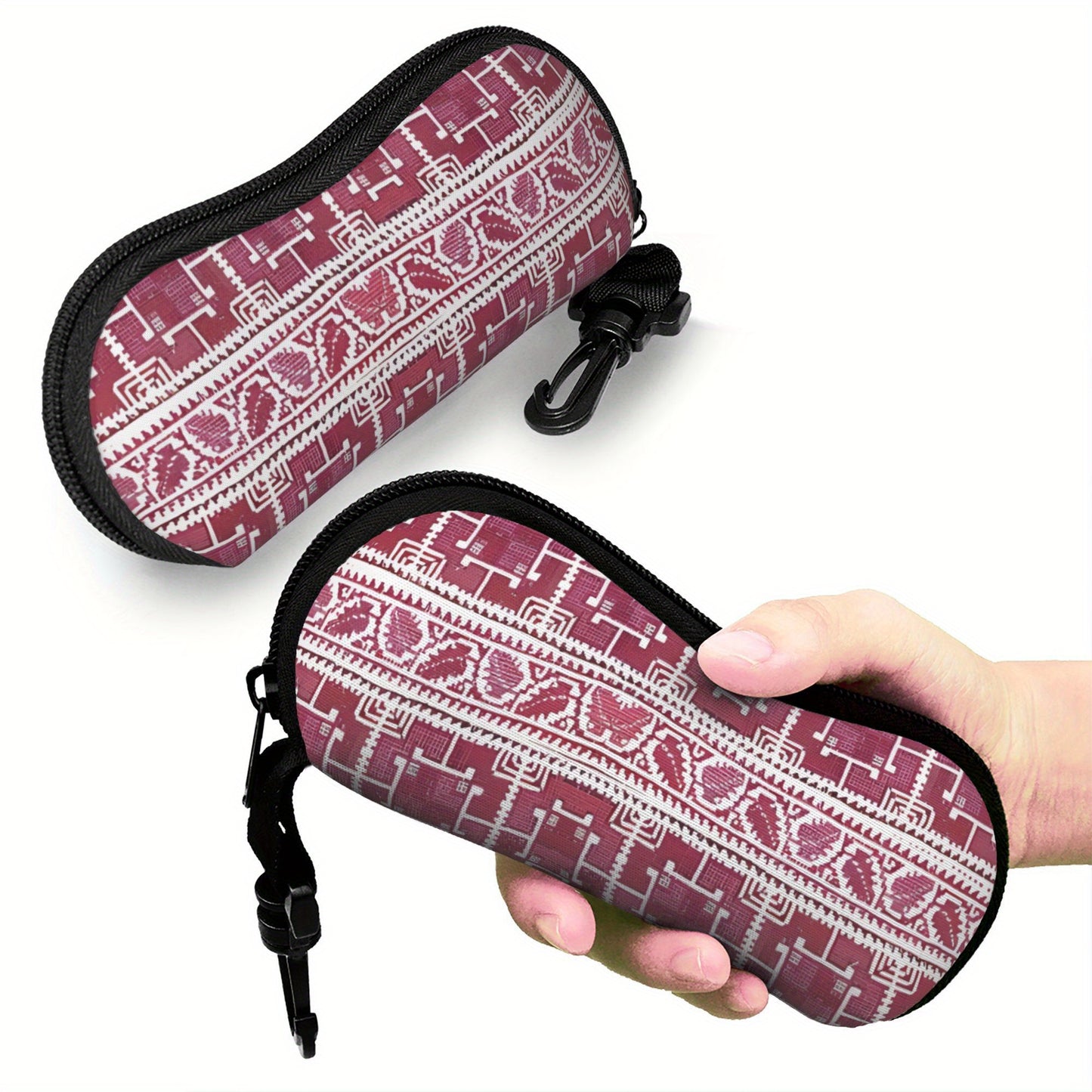 1pc Palestinian Tatreez Embroidery Glasses Case - Maroon & White Floral Design, Durable Zippered Travel Eyewear Pouch, Unisex Portable Protective Cover Fits Various Glasses Styles, Artistic Accessory, Intricate Patterns