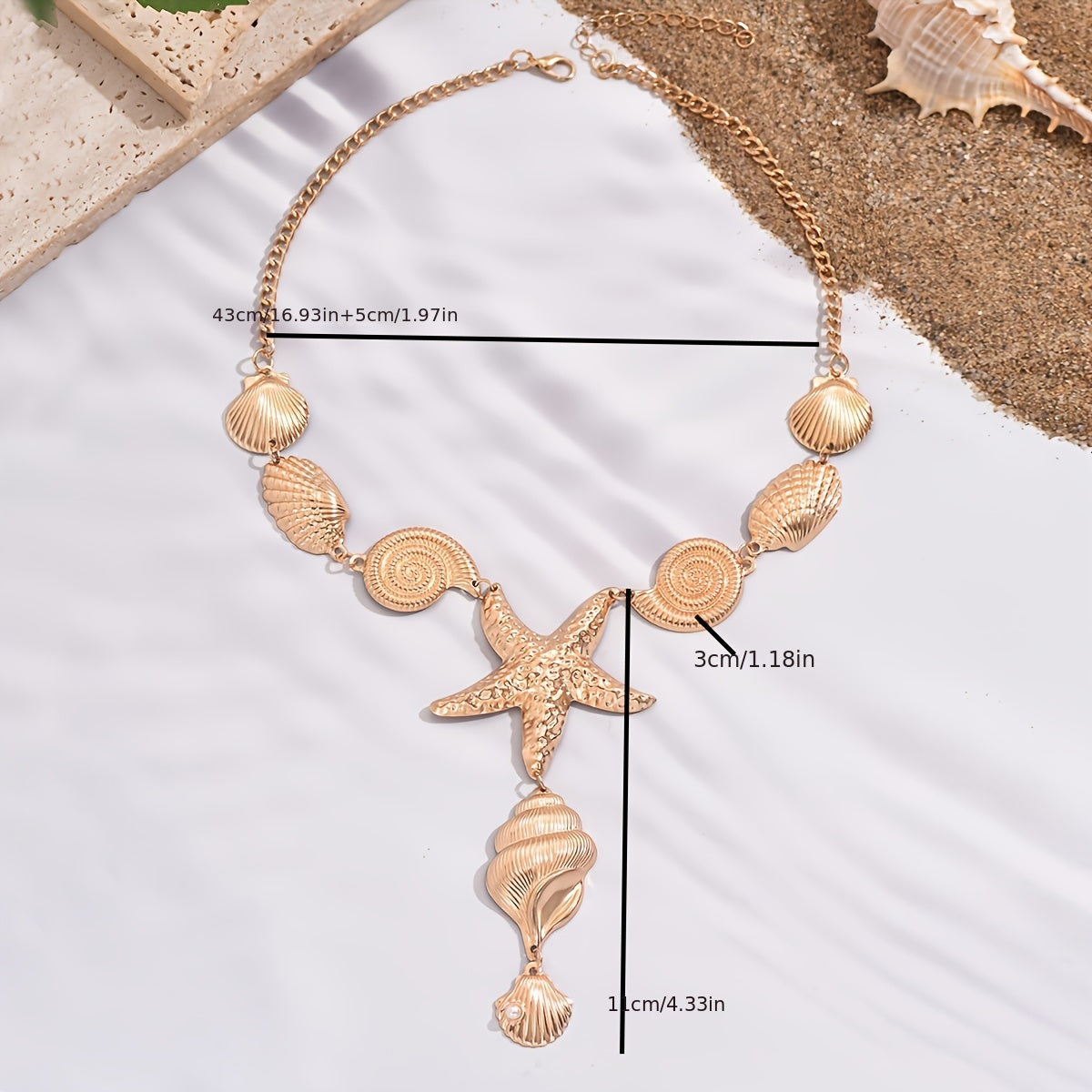1 Pair of Summer Ocean Vacation Style Women's Y-Necklace, New Bohemian Creative Starfish Shell Seashell and Other Marine Life Pendant Collarbone Necklace, Perfect Beach Holiday Accessory, Ideal Gift for Friends