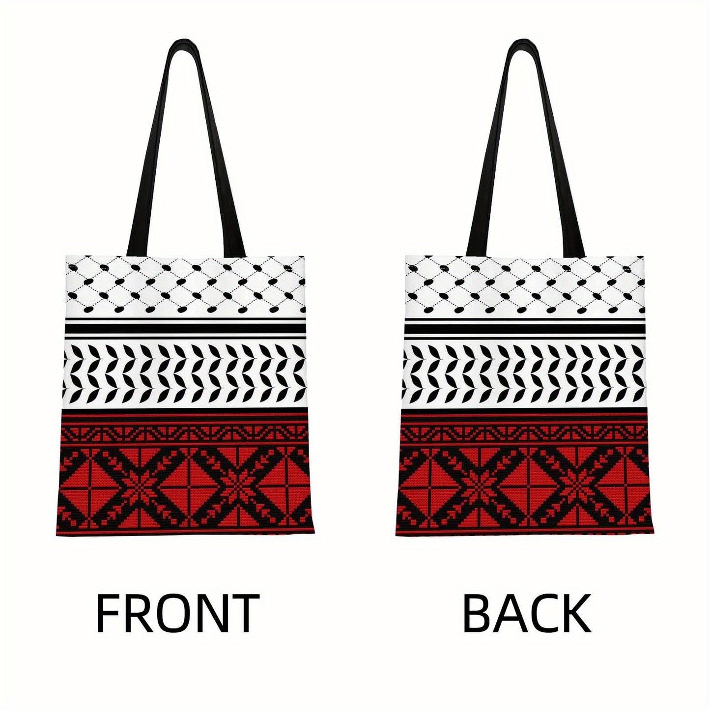 1pc Geometric Patterns, Red And Black, Traditional Design Tote Bag, Very Suitable for Outdoor Picnics And Shopping, Picnic Accessories | Fun Design | Durable Handle, Cute Tote Bag, Used for Family Gatherings, Holiday Events,