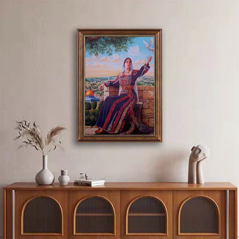 1pc Unframed Canvas PosterPalestinian Woman with DoveFor Gift Bedroom Office Living Room Cafe Bar Wall Decor Home And Dormitory Decorationholiday gift for Mother's Day Valentine's Day Easter Thanksgiving Day and Independence