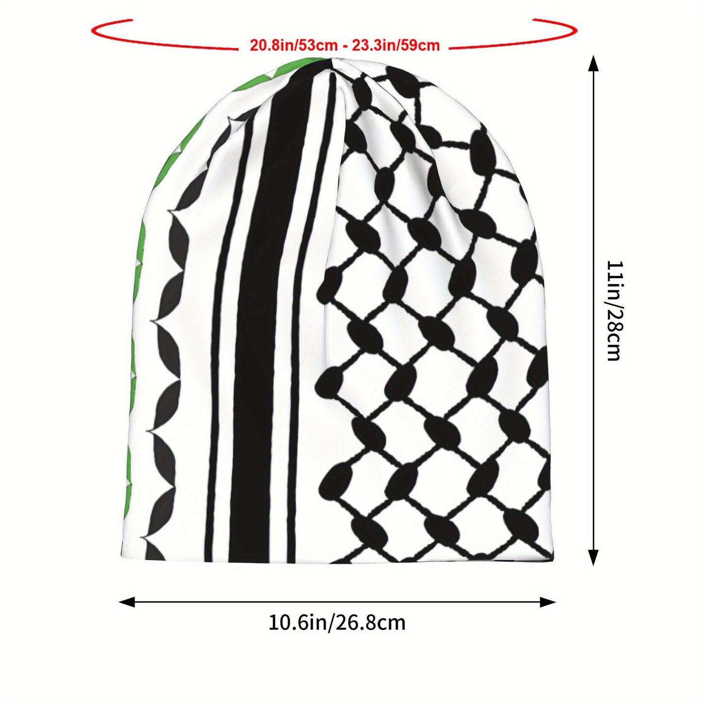 BIIHUDU Men's Keffiyeh Bonnet Hat - Black & Green Checkered Streetwear Beanie with White Stripes, Hip Hop Skull Cap for Casual Outfits, Comfortable Headgear, Street Style Accessory, Urban Fashion, Durable Headwear, Breathable