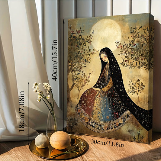 1pc Palestinian Thobe Art Print - Olive Grove Scene Framed Canvas Painting, Traditional & Modern Style Wooden Frame Wall Decor, Ready to Hang Home Office Art, Christmas Holiday Gift for Him or Her, Arabic Wall Art, Cultural A