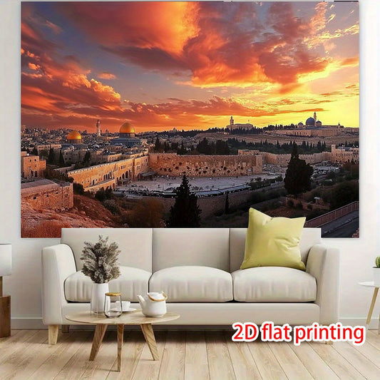 1pc Dome of the Rock Sunset Backdrop – Vibrant Bethlehem & Jerusalem Scene, 2D Flat Printing, Polyester Material, Perfect for Party Decor, Photo Shoots & Event Decorations, Lightweight & Easy to Clean, Event Photo Backdrop