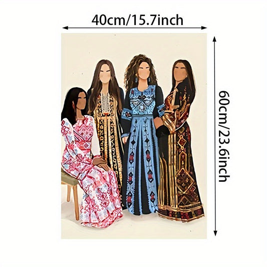 1pc Unframed Canvas Poster - Palestinian Women's Traditional Embroidery Dress Art Print, Vibrant Cultural Wall Decor 40.64x60.96 cm, Handmade-Inspired Home Office Cafe Decor, Holiday Gift for Mother's Day, Valentine's, Easter