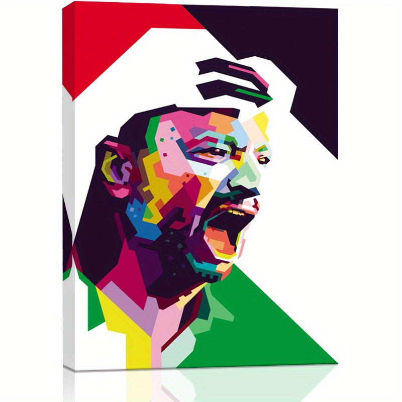 Yasser Arafat Portrait Canvas Wall Art with Wooden Frame - Vibrant Geometric Design, High-Quality Canvas Poster for Living Room & Office Decor, Perfect Gift for History Enthusiasts, Arafat Family Wall Art, Thoughtful Gift Ite