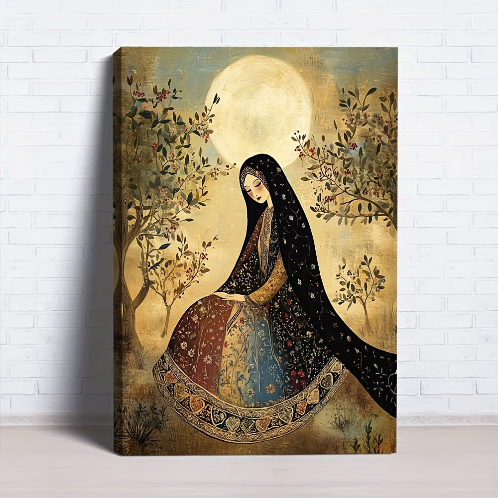 1pc Palestinian Thobe Art Print - Olive Grove Scene Framed Canvas Painting, Traditional & Modern Style Wooden Frame Wall Decor, Ready to Hang Home Office Art, Christmas Holiday Gift for Him or Her, Arabic Wall Art, Cultural A