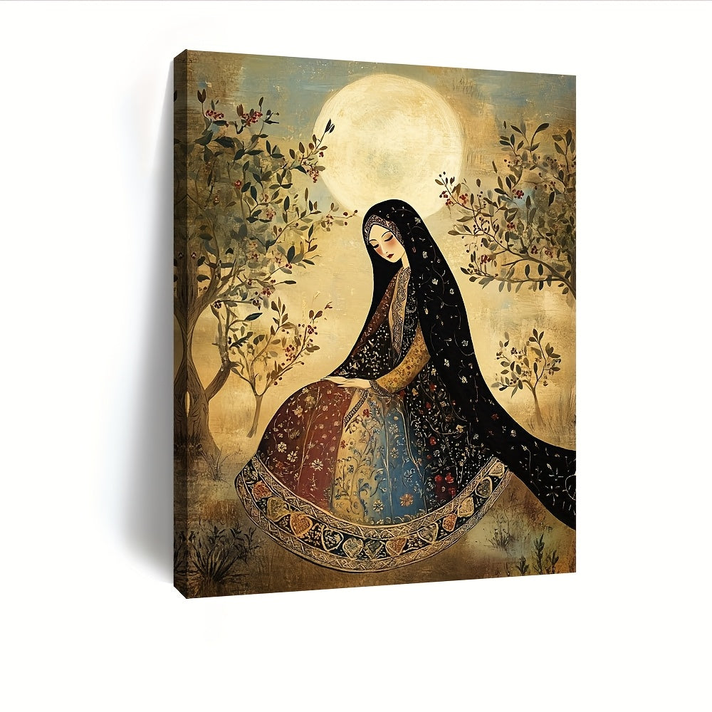 1pc Palestinian Thobe Art Print - Olive Grove Scene Framed Canvas Painting, Traditional & Modern Style Wooden Frame Wall Decor, Ready to Hang Home Office Art, Christmas Holiday Gift for Him or Her, Arabic Wall Art, Cultural A