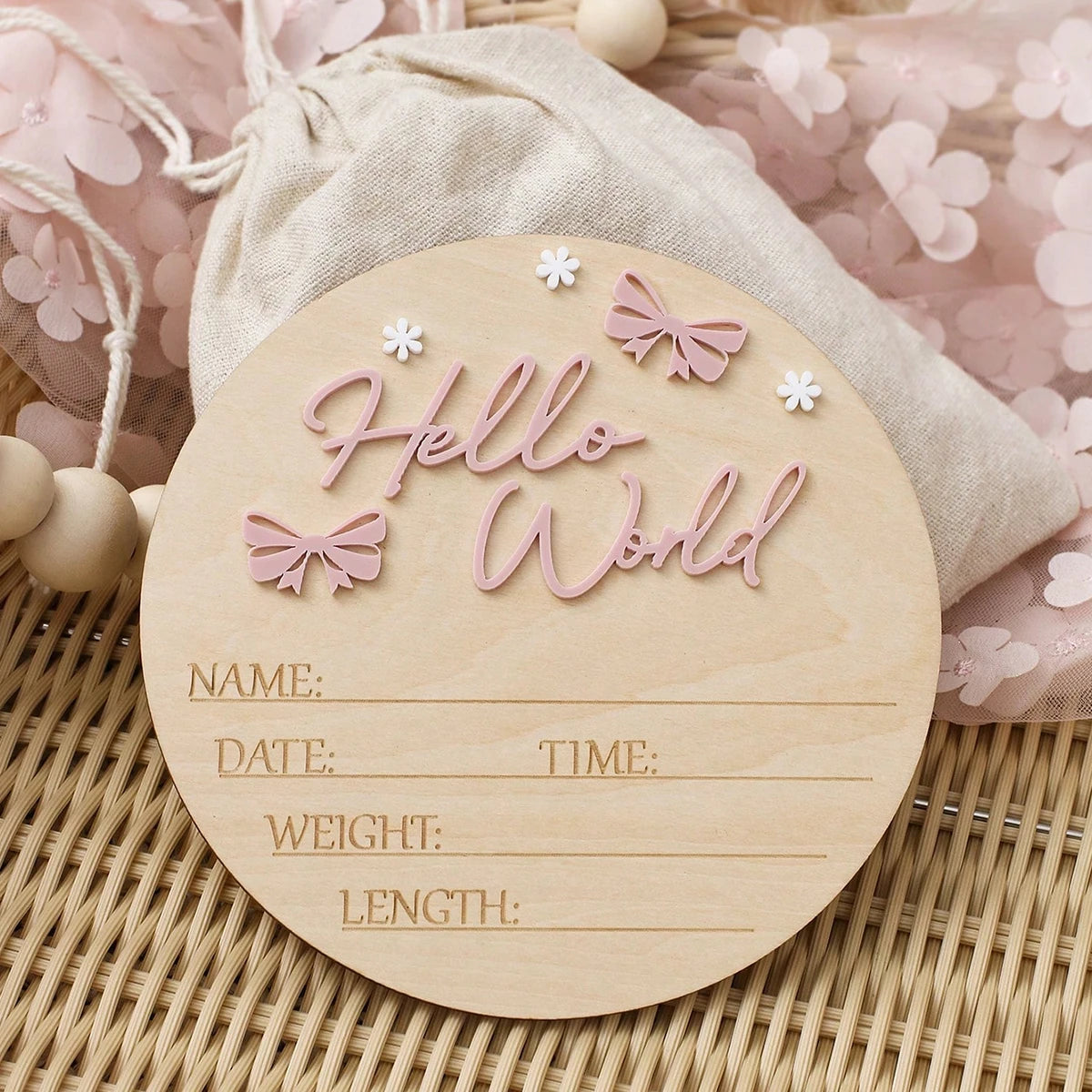 Ylsteed hello world newborn name sign dusty pink butterfly star deco baby birth announcement sign for hospital  newborn props