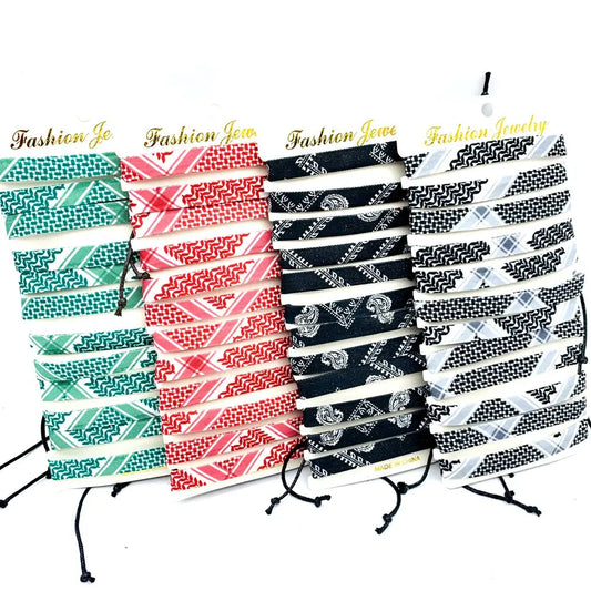 12pcs/set Cuff Bangle Bracelets For Men and Women Ethnic Style Patterns Fabric Fashion Jewelry