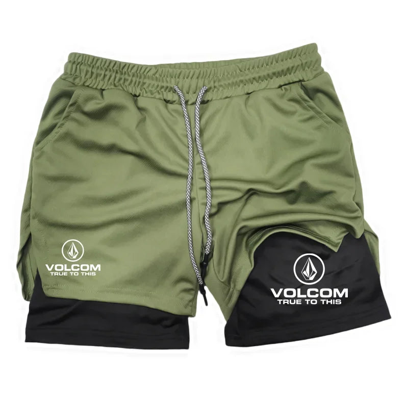 VOLCOM Print 2 in 1 Workout Running Shorts for Men Christian Gym Athletic Shorts with Compression Liner Phone Pocket Towel Loop