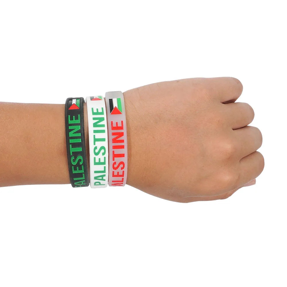 Elastic Silicone Wristband Black White Color National Flag Printed Palestine Men Women Hand Accessory Sport Bangle Bracelets