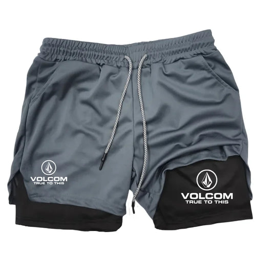 VOLCOM Print 2 in 1 Workout Running Shorts for Men Christian Gym Athletic Shorts with Compression Liner Phone Pocket Towel Loop