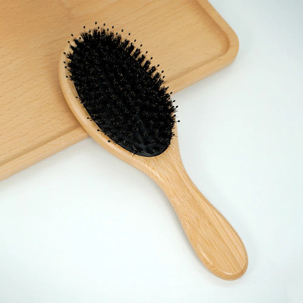 Natural Bamboo Comb Boar Bristle Hair Brush Portable Wooden Air Cushion Comb Scalp Detangler Haircomb Salon Styling Hair Tools