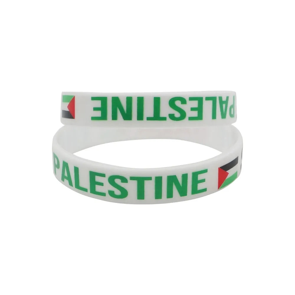 Elastic Silicone Wristband Black White Color National Flag Printed Palestine Men Women Hand Accessory Sport Bangle Bracelets