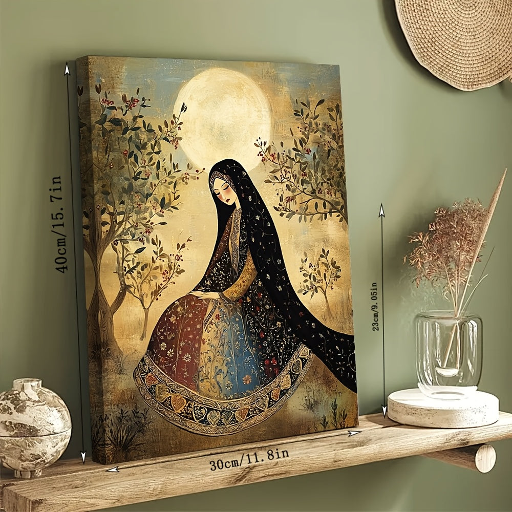 1pc Palestinian Thobe Art Print - Olive Grove Scene Framed Canvas Painting, Traditional & Modern Style Wooden Frame Wall Decor, Ready to Hang Home Office Art, Christmas Holiday Gift for Him or Her, Arabic Wall Art, Cultural A